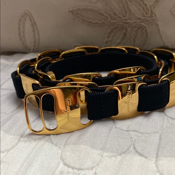 Salvatore Ferragamo Accessories - Salvatore Ferragamo dark navy blue and Gold  women belt